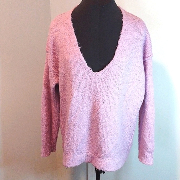Free People Lofty V Neck Lilac Boucle Alpaca Knit Oversized Sweater Size S - Picture 4 of 8